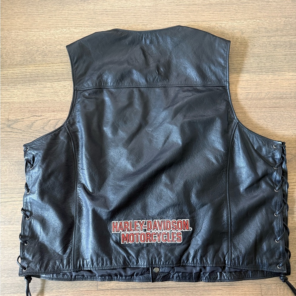 Harley Davidson Genuine Leather Black Leather Vest-Size 3XL